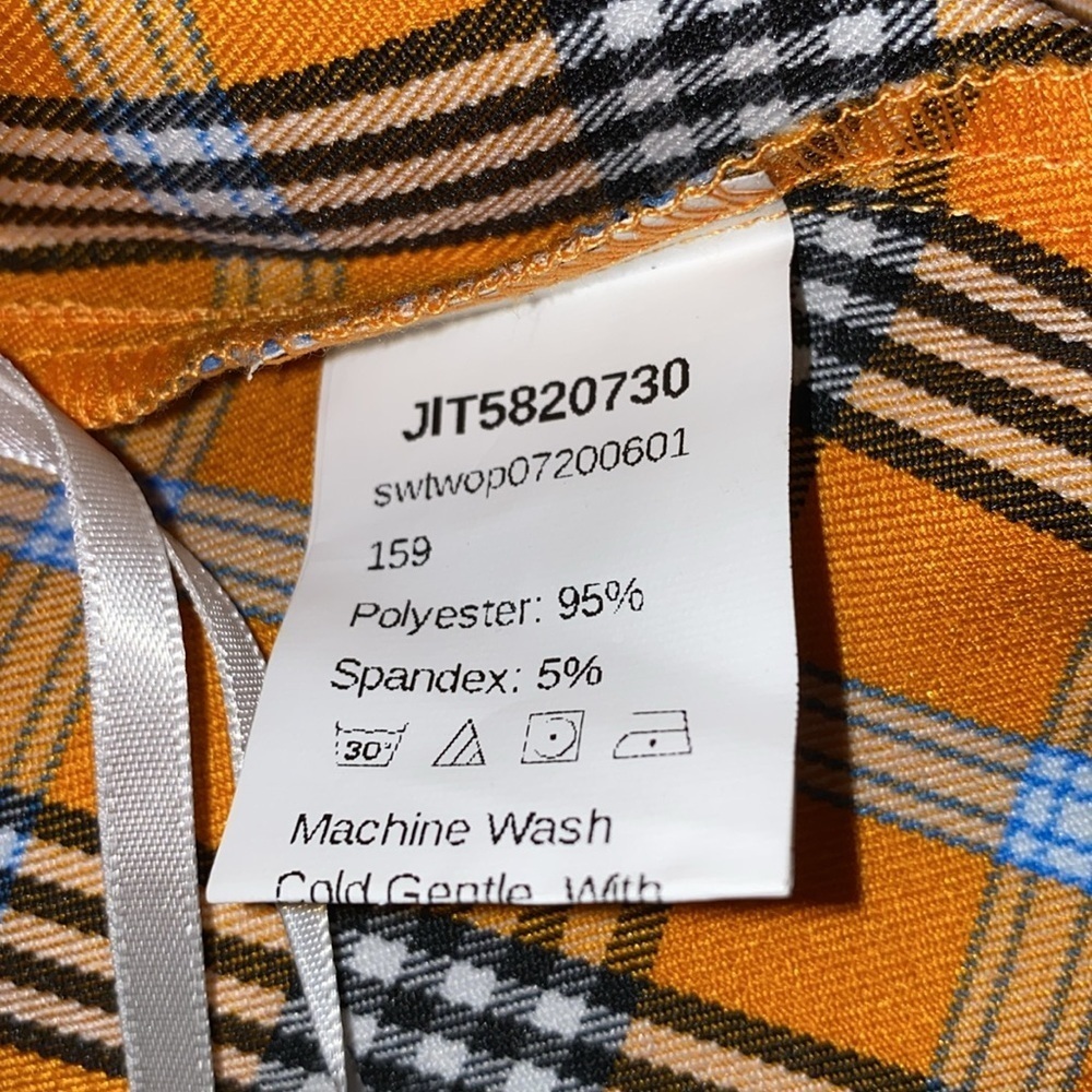 SHEIN mini skirt plaid orange turquoise 2 front slits side zipper NEW size S - Picture 6 of 10